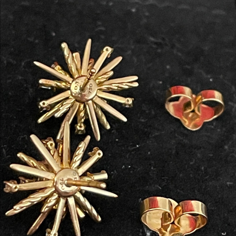 David Yurman Gold Starburst Diamond Accent Stud Earrings - Picture 2 of 5